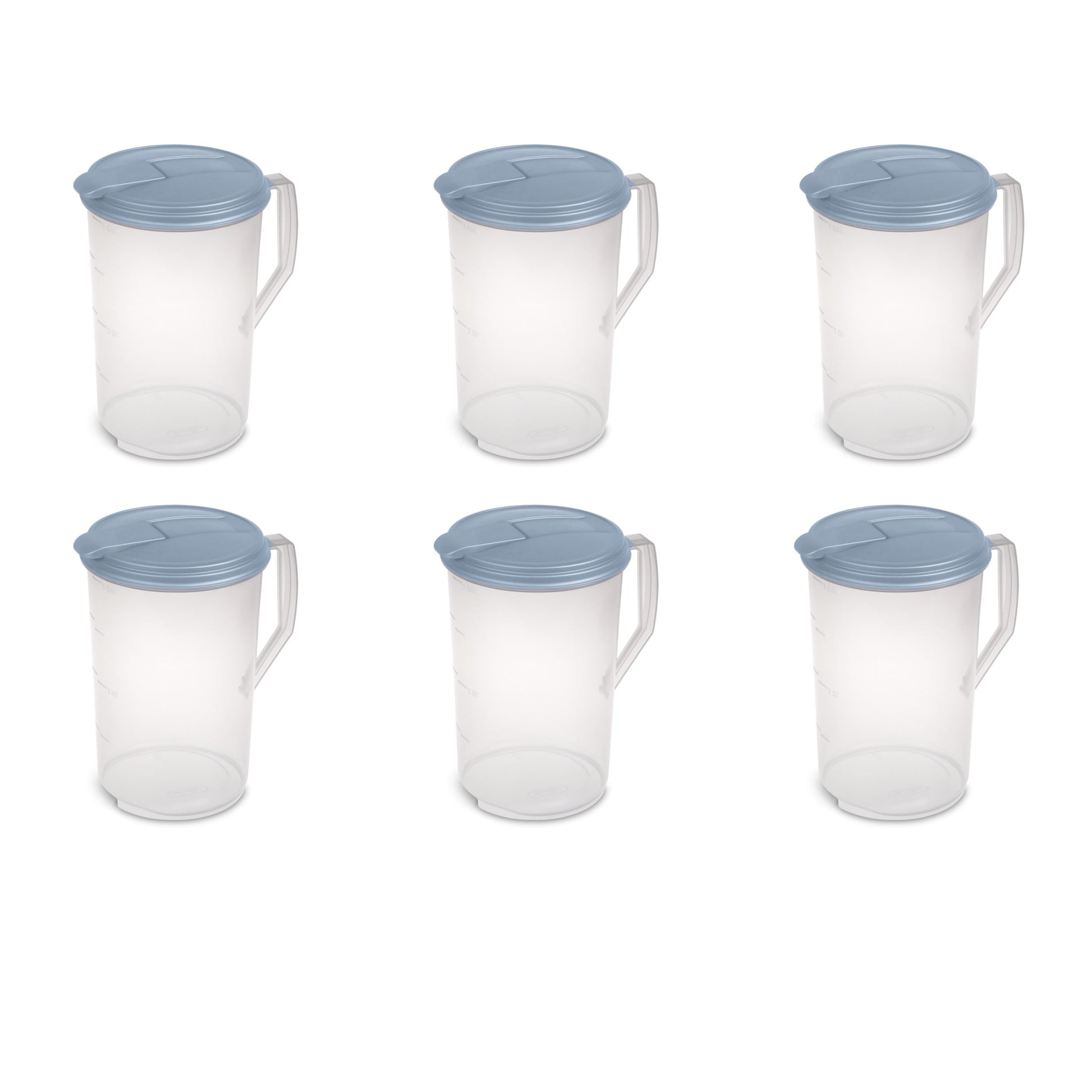 Sterilite 1 Gal. Round Pitcher, Clear Plastic, Flip-top Spout, Light Blue, 6 Count