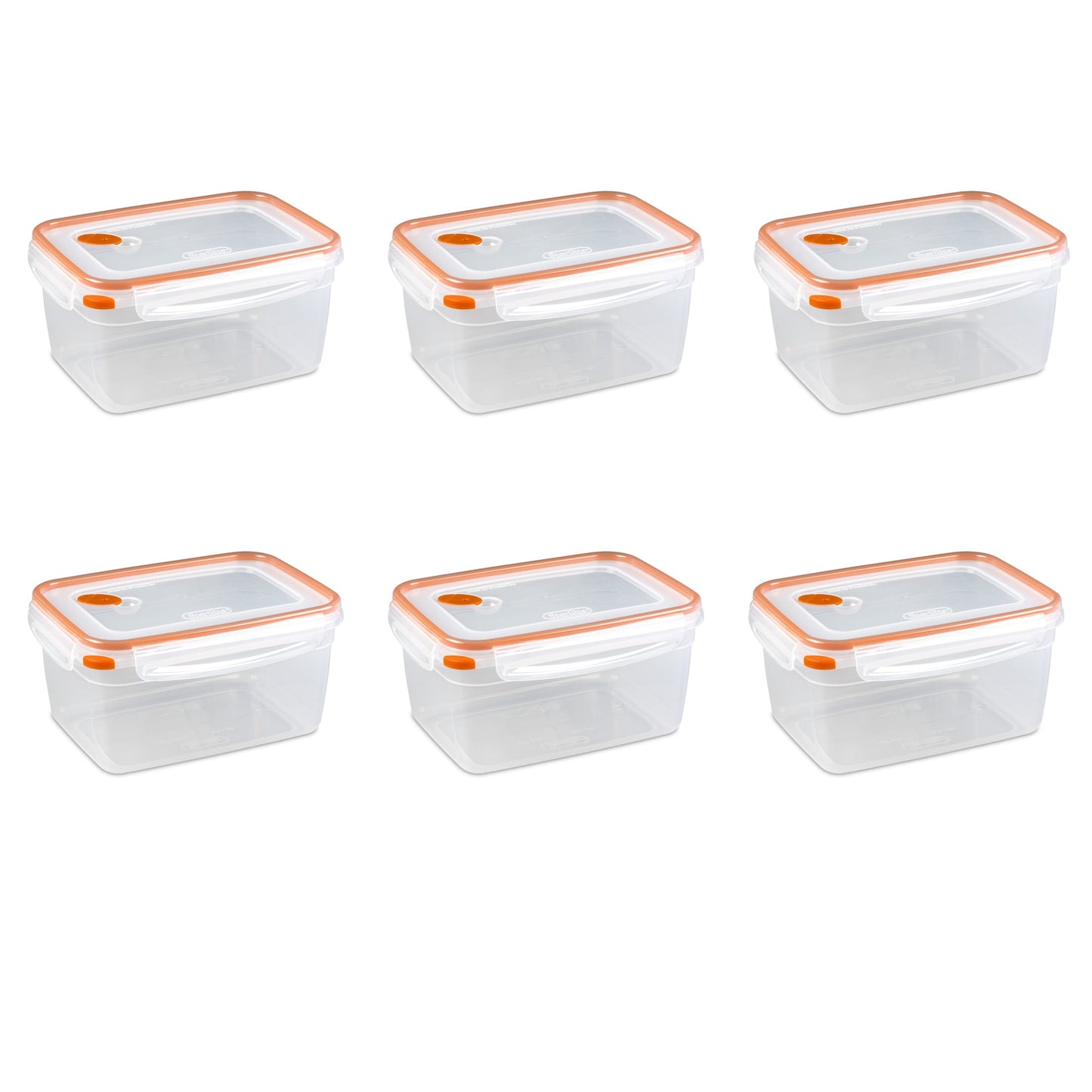 Sterilite Ultraâ€¢Sealâ„¢ 12.0 Cup Rectangle, Latching Food Storage Container, Airtight Watertight Seal, Orange, 6 Count