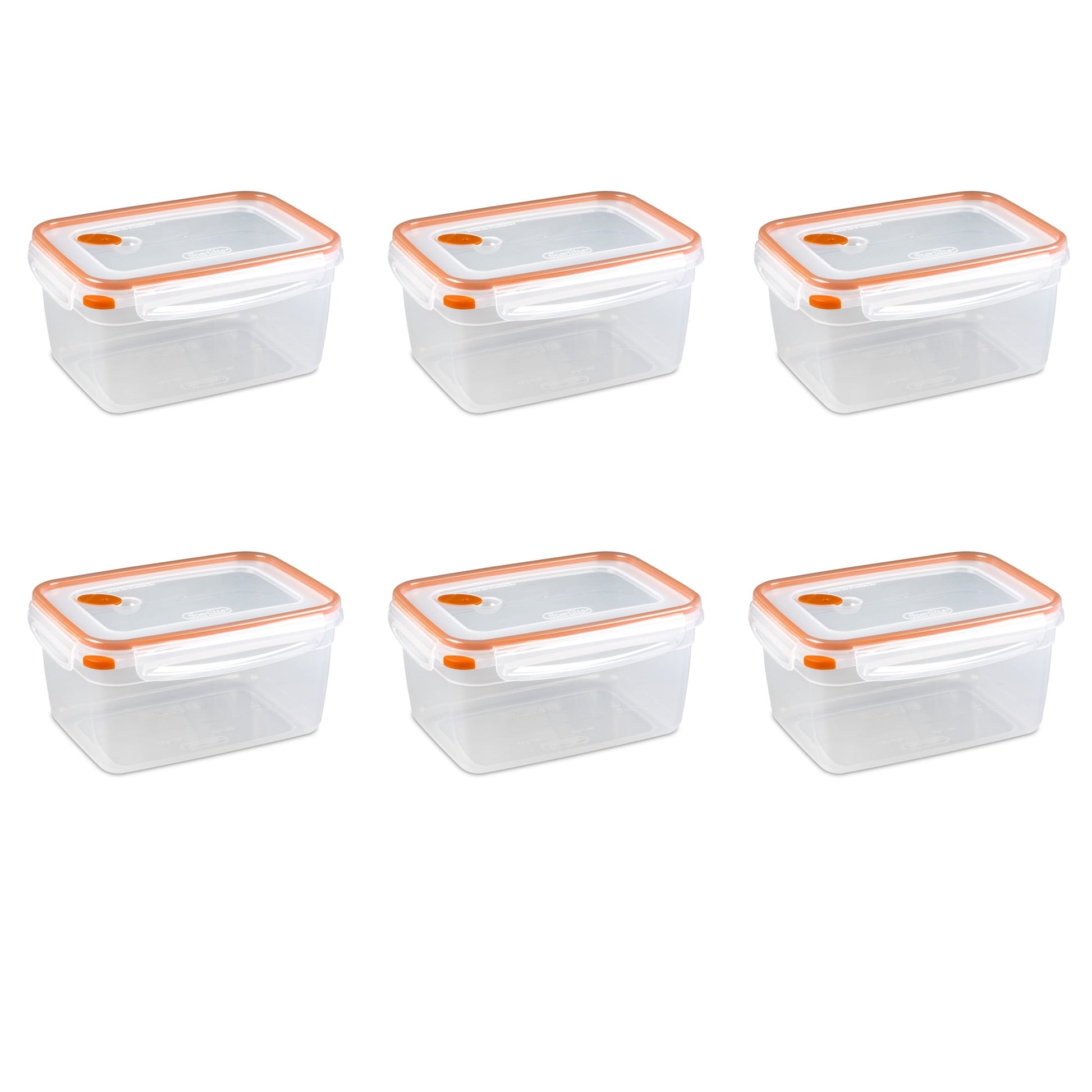 Sterilite Ultraâ€¢Sealâ„¢ 12.0 Cup Rectangle, Latching Food Storage Container, Airtight Watertight Seal, Orange, 6 Count