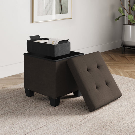 StorageBud Ottoman with Storage Bench, 15-inch Foot Stool Storage Ottoman, Linen, Brown