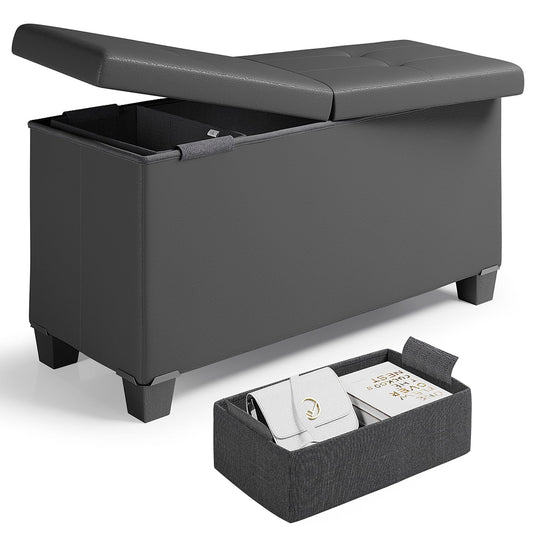 Storagebud Ottoman Storage Bench, Faux Leather 30" Storage Ottoman Bench, Gray