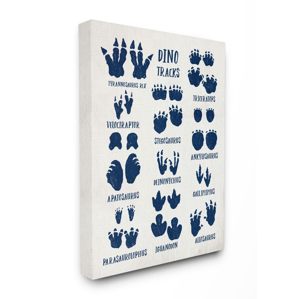 Stupell Industries Rustic Chart of Dinosaur Tracks Kid's Reptile Sign Canvas Wall Art Design by Daphne Polselli, 24" x 30"