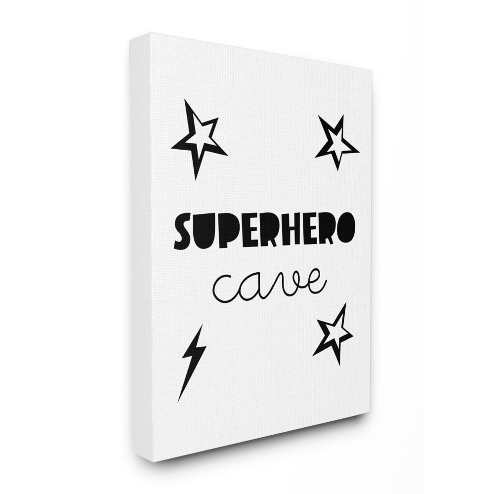 Stupell Industries Superhero Cave Kid's Room Sign Stars Lightening Bolt Canvas Wall Art Design by Seven Trees Design