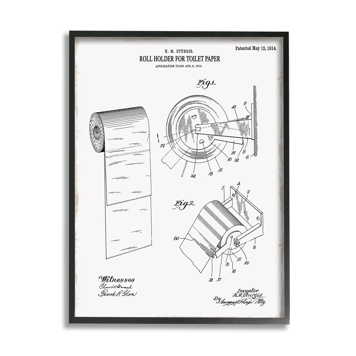 Stupell Industries Vintage Toilet Paper Holder Diagram Bathroom Blueprint , 11 x 14, Design by Kelly Donovan
