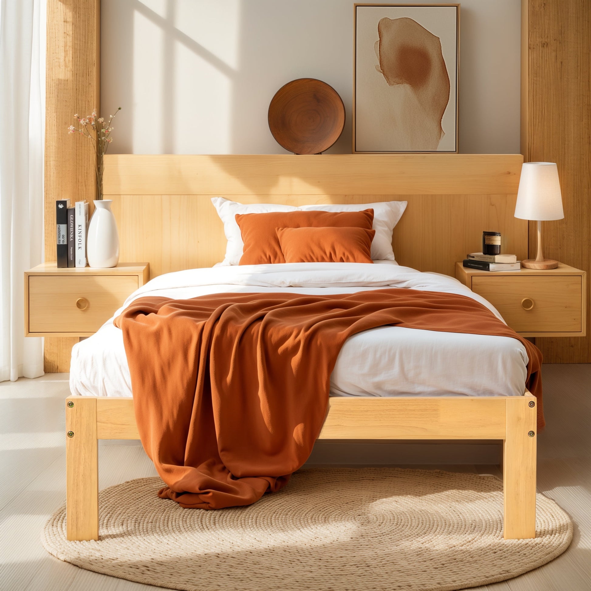 Subrtex 12" Solid Wood Platform Bed Frame with Wooden Slats, Natural Wood, Twin
