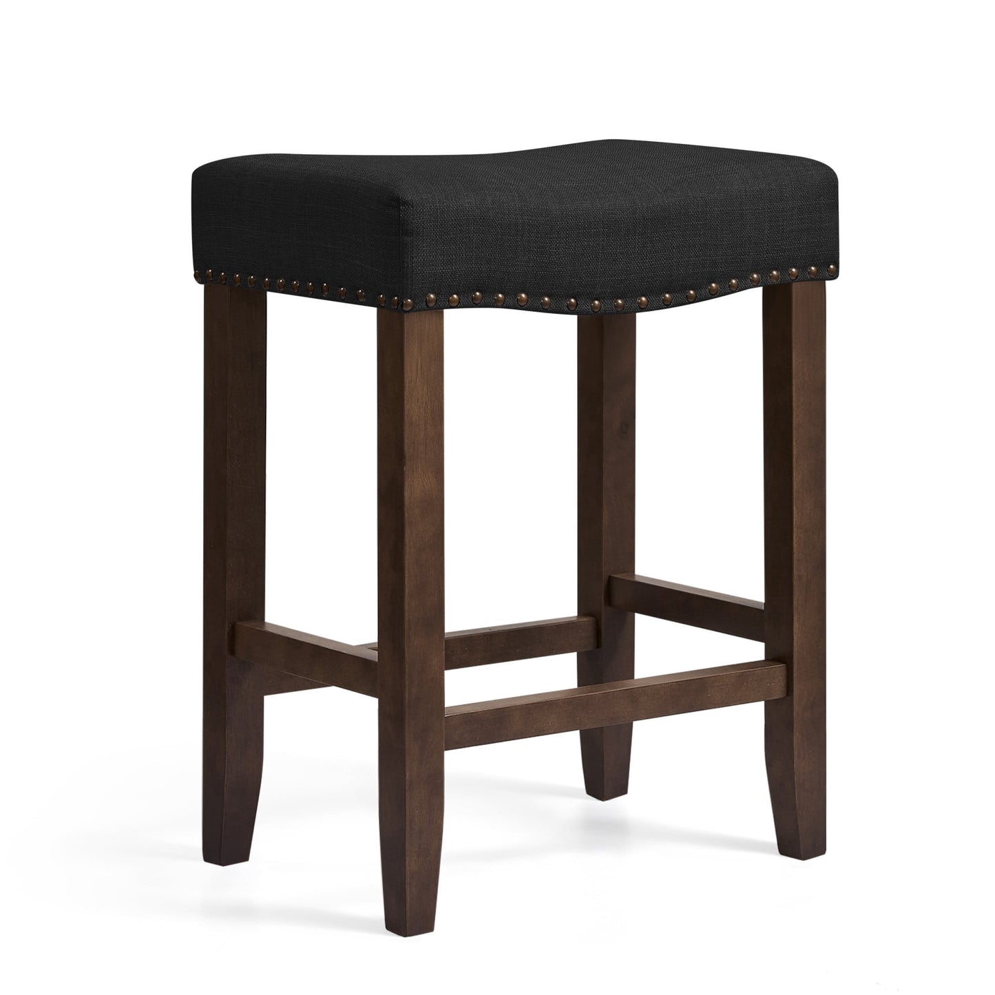 Subrtex 24" Backless Bar Stool, Wood Upholstered Saddle Seat Counter Stool for Kitchen, Black