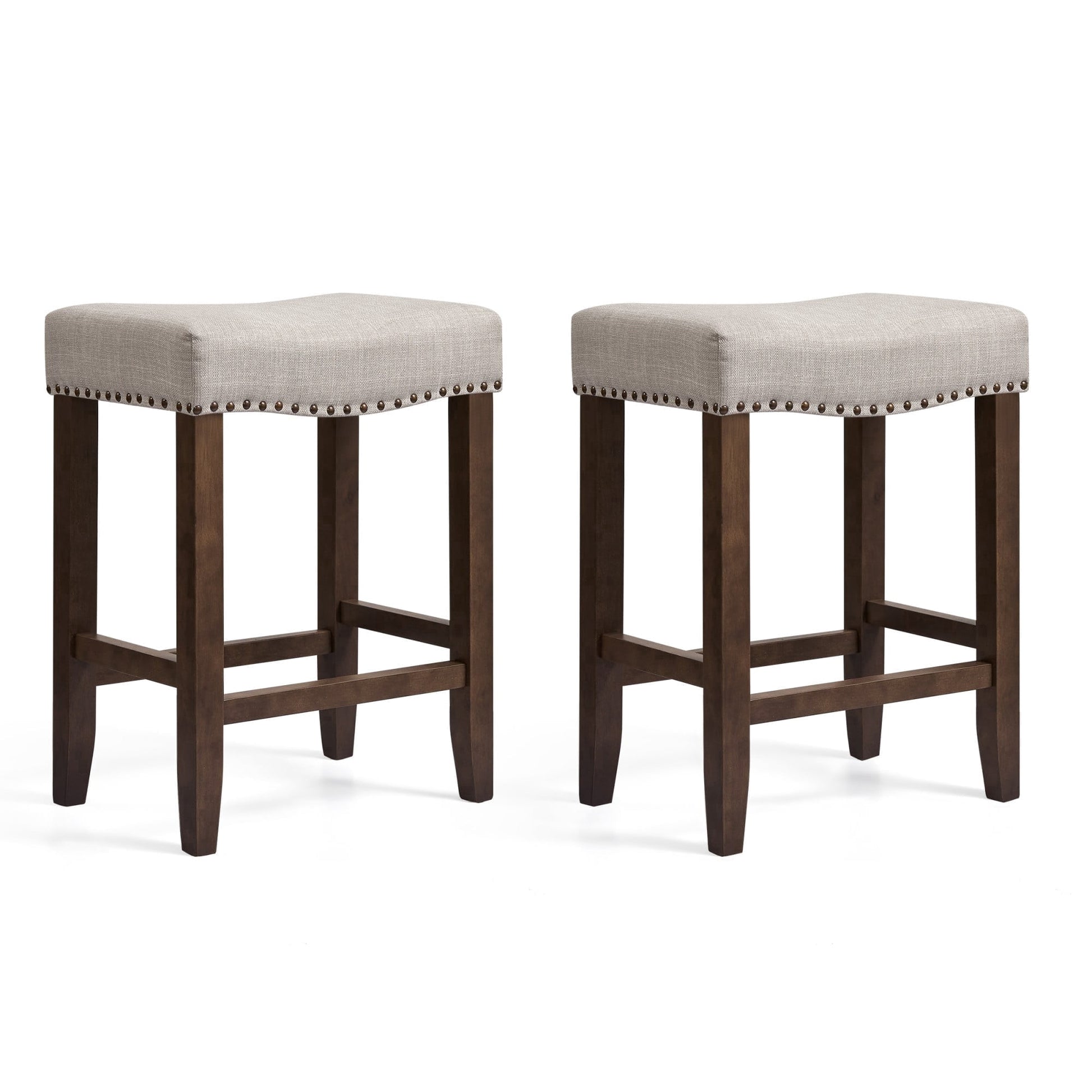 Subrtex 24" Backless Saddle Bar Stool, Wood Upholstered Counter Stool for Kitchen Set of 2, Gray