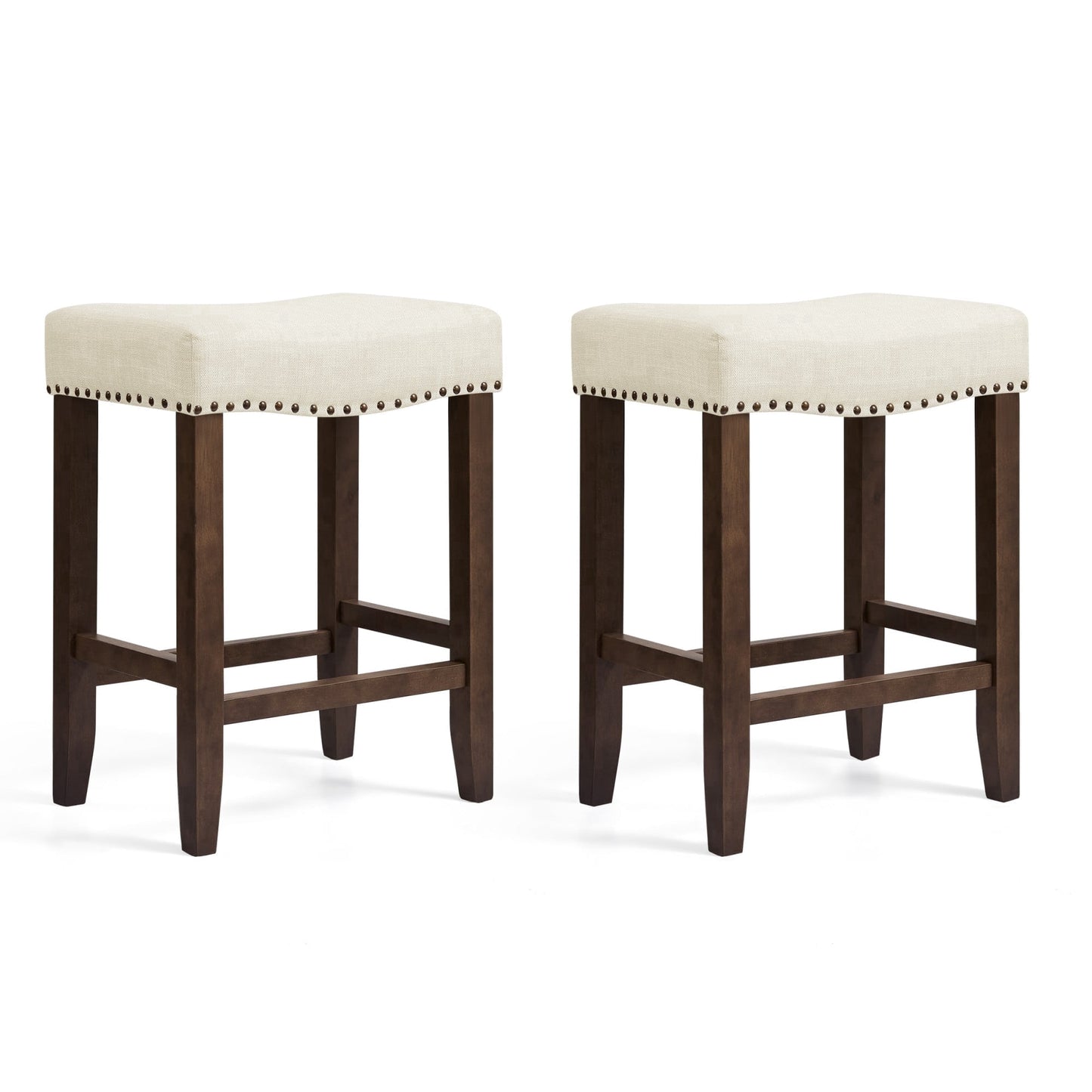 Subrtex 24" Backless Saddle Bar Stool, Wood Upholstered Counter Stool for Kitchen Set of 2, Ivory
