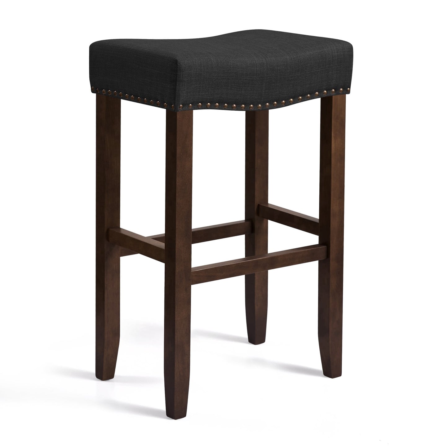 Subrtex 29" Backless Bar Stool, Upholstered Saddle Seat Counter Stool with Solid Wood Legs for Kitchen, Black