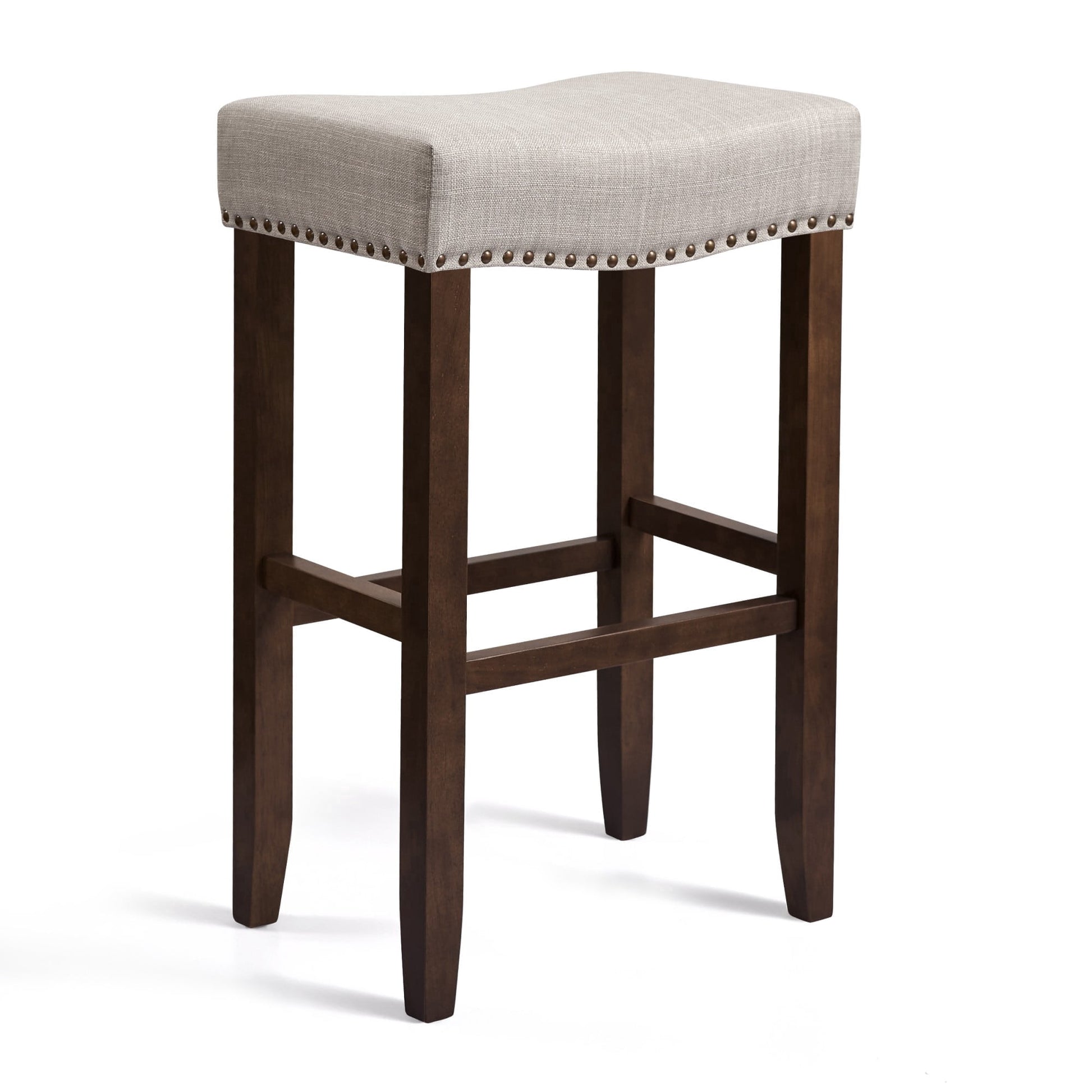Subrtex 29" Backless Bar Stool, Upholstered Saddle Seat Counter Stool with Solid Wood Legs for Kitchen, Gray