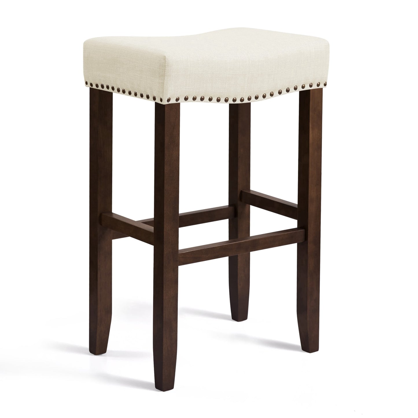 Subrtex 29" Backless Bar Stool, Upholstered Saddle Seat Counter Stool with Solid Wood Legs for Kitchen, Ivory