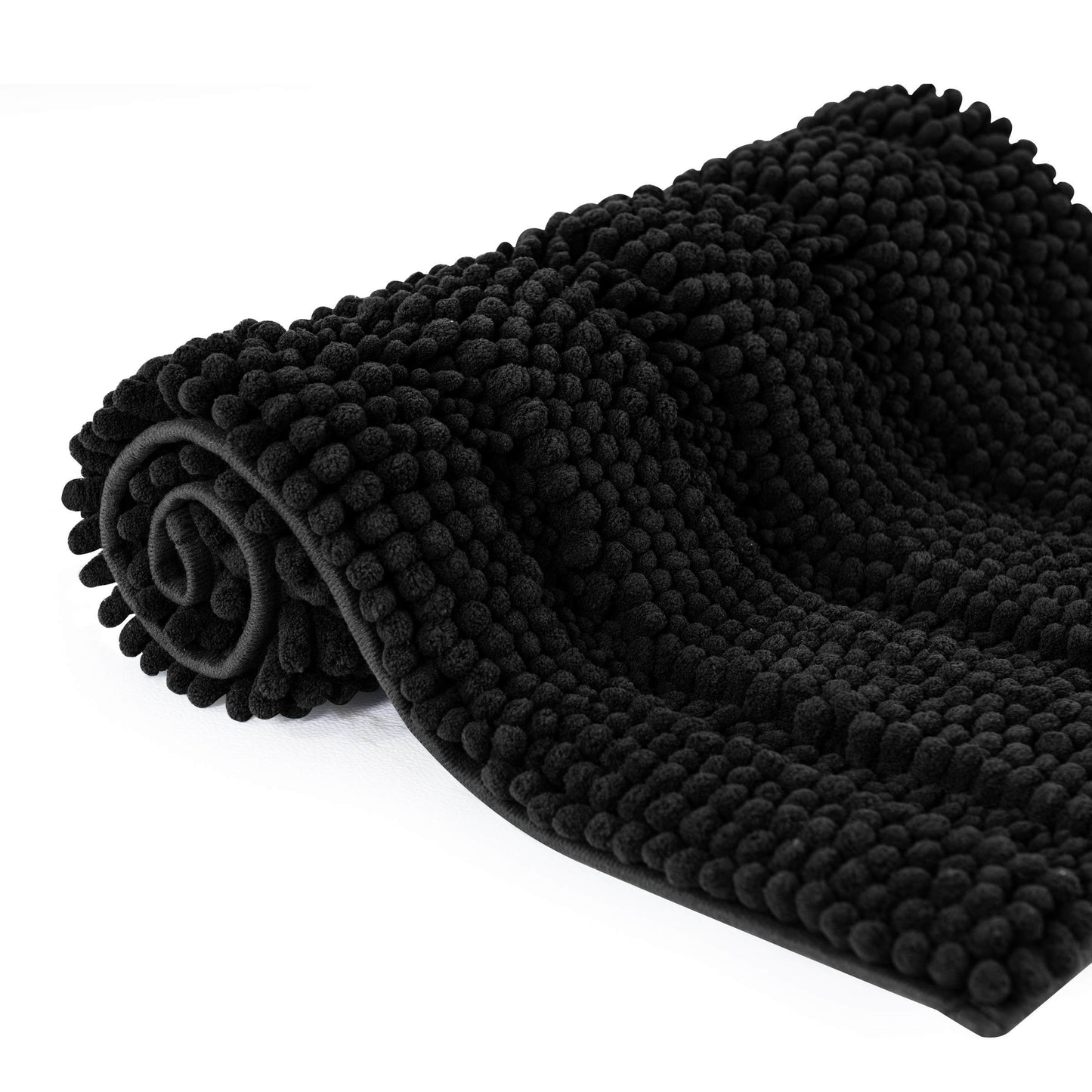 Subrtex Bathroom Rugs Non-Slip Chenille Soft Striped Plush Bath Mat (Black, 16"x24"+20"x32")