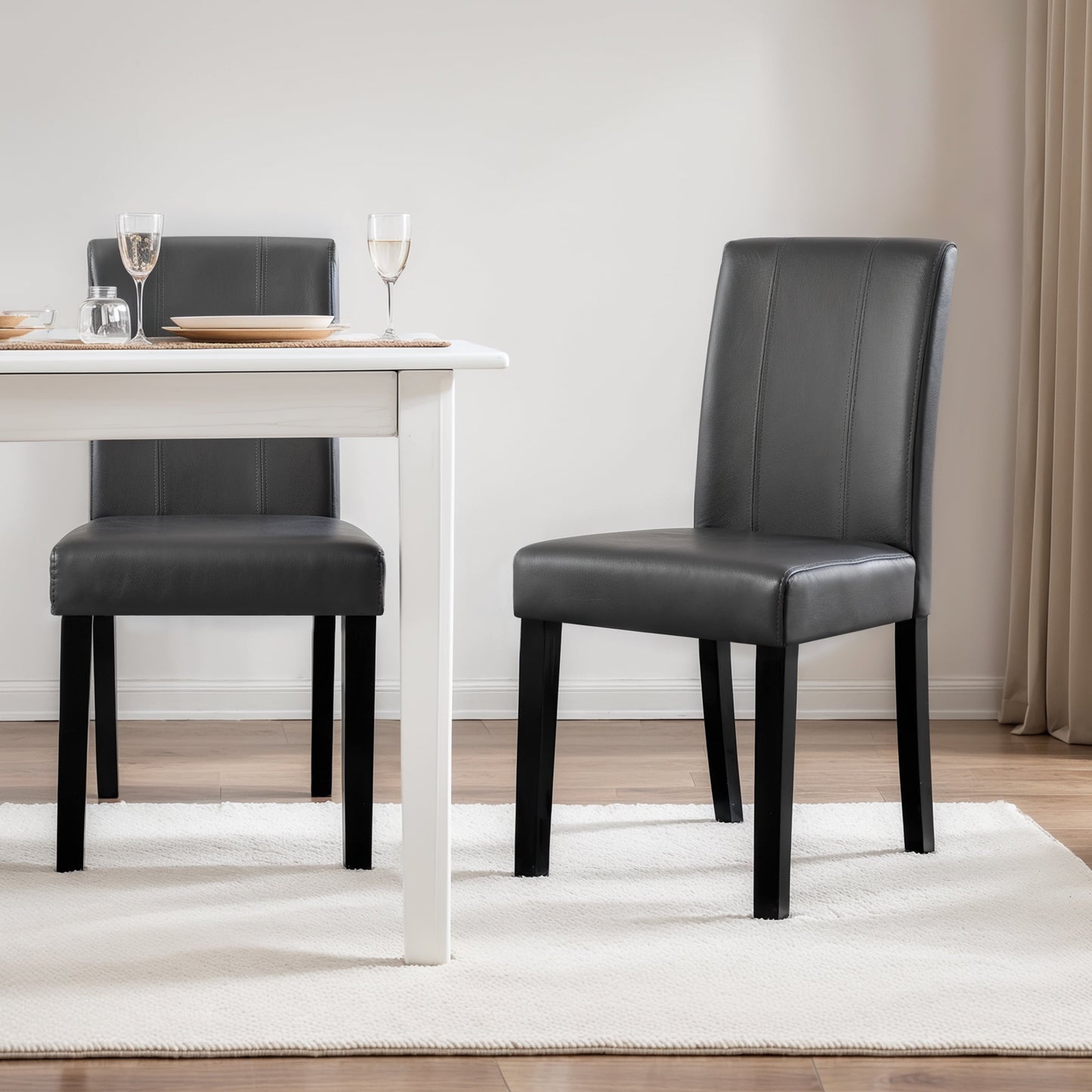 Subrtex Modern Faux Leather Dining Chairs Set of 2, Upholstered Parsons Chairs for Kitchen & Dining Room, Gray
