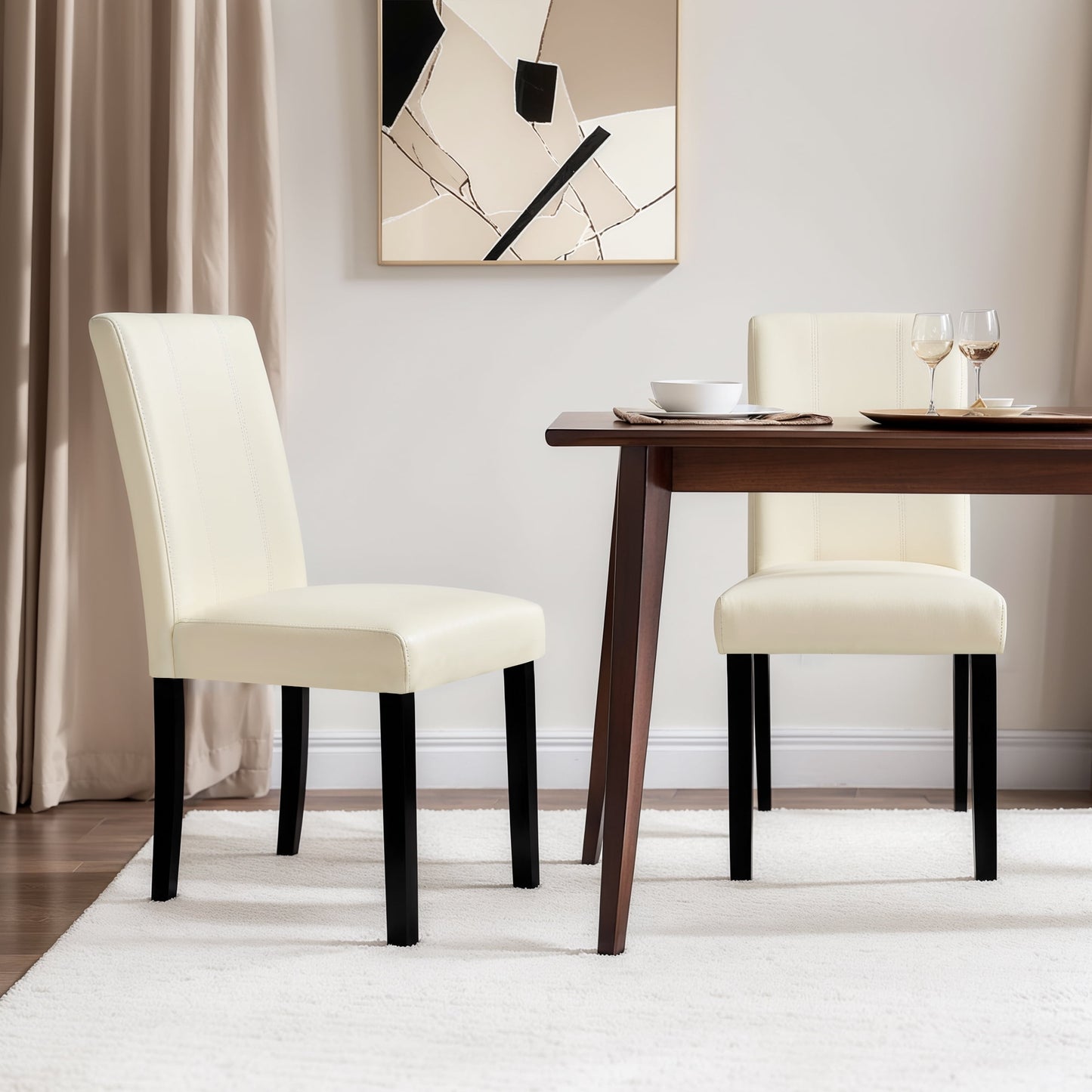Subrtex Modern Parsons Faux Leather Dining Chairs Set of 2 Upholstered Dining Chairsâ€“White