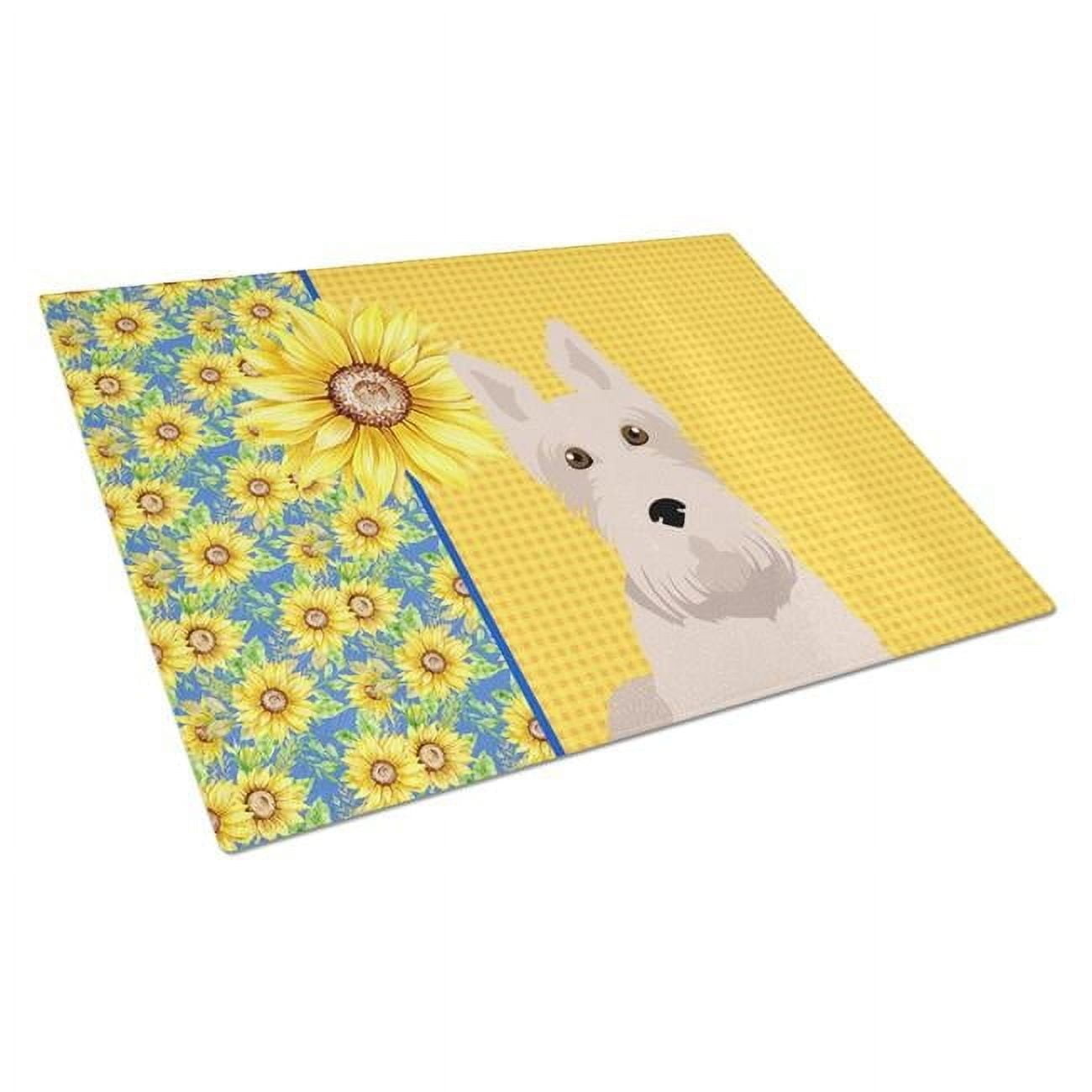 Summer Sunflowers Wheaten Scottish Terrier Glass Cutting Board Large 12 in x 15 in