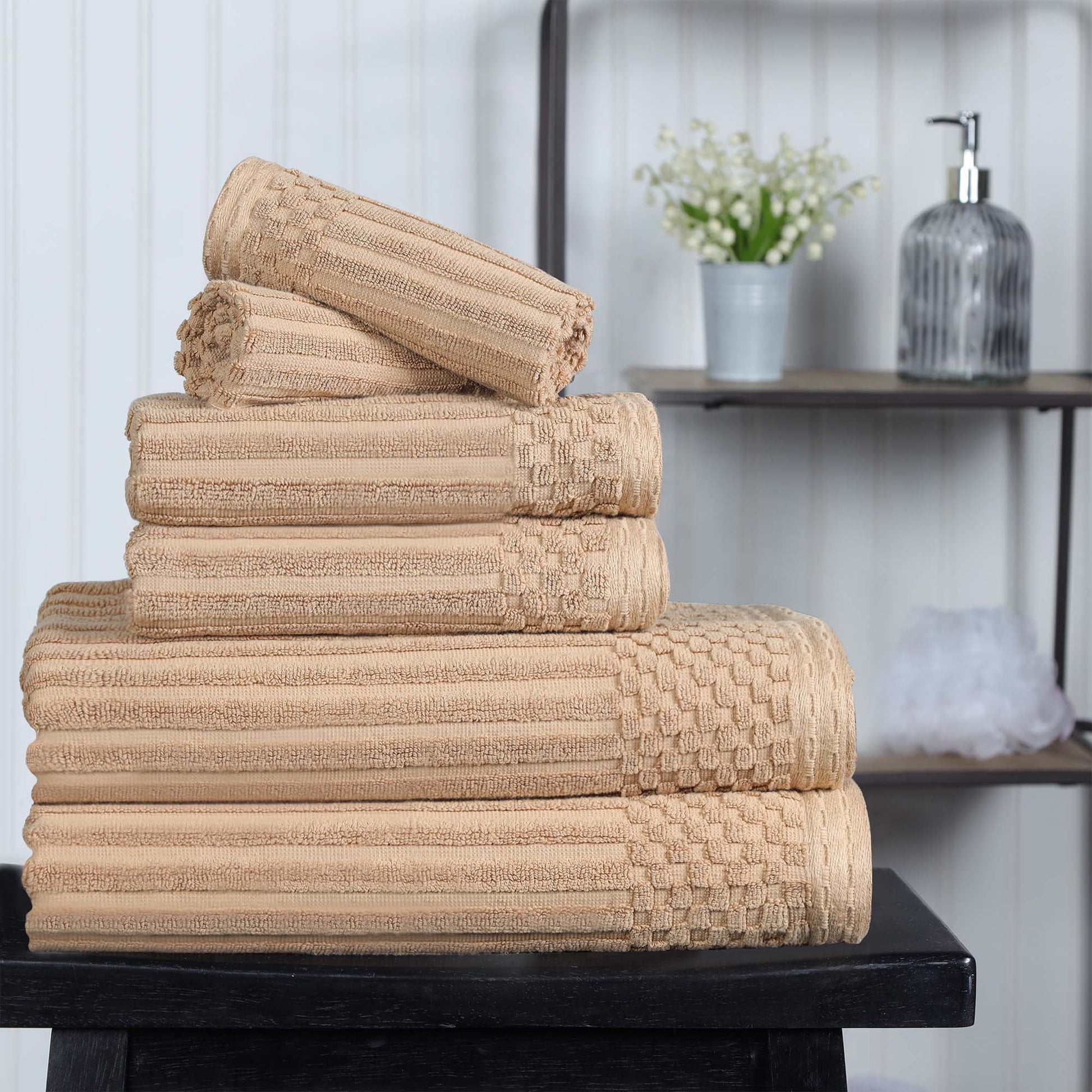 Superior Soho Ribbed Cotton 6-Piece Assorted Towel Set, Coffee