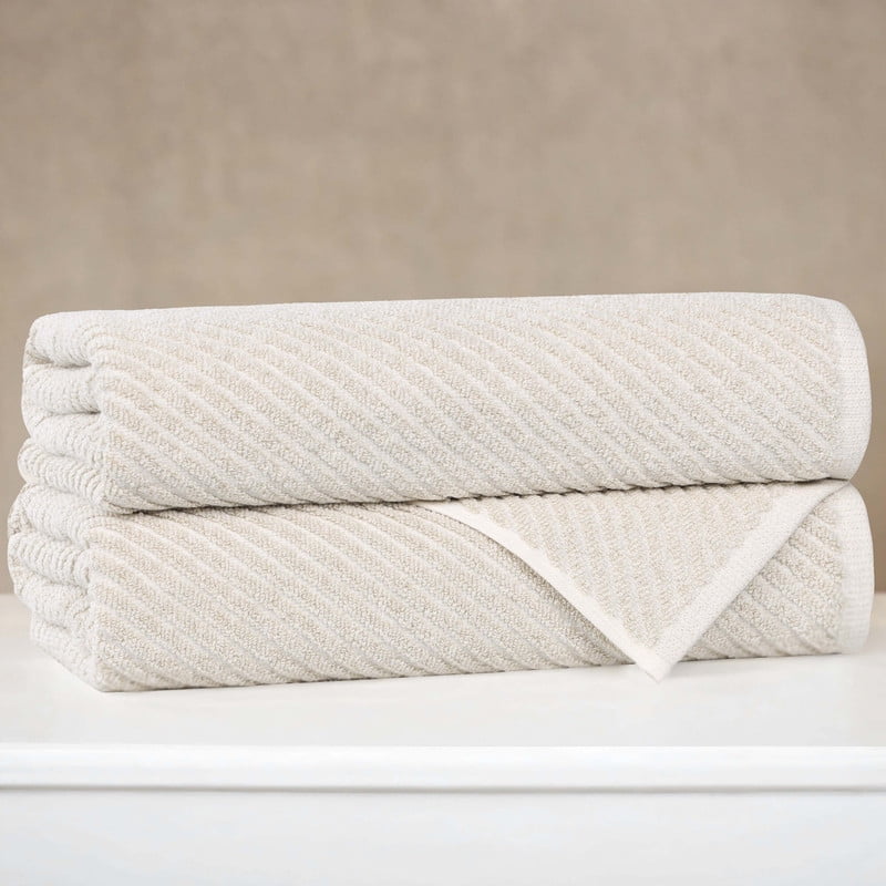 Superior Amelia Viscose Cotton Blend Medium Weight Bath Towels, Set of 2, Beige