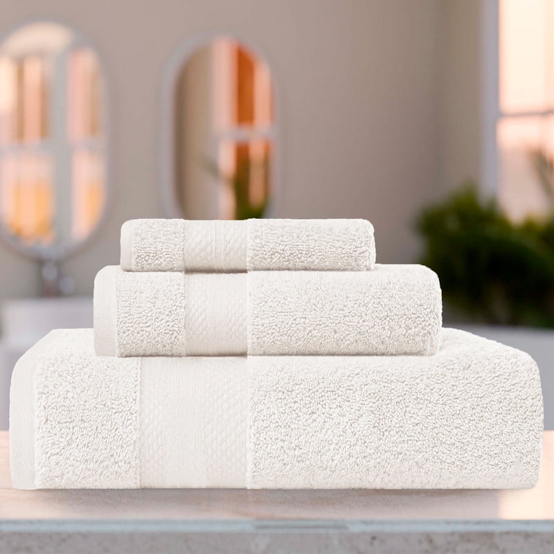Superior Aria Turkish Cotton 3-Piece Towel Set, Ultra Soft Heavyweight Towels, Ivory