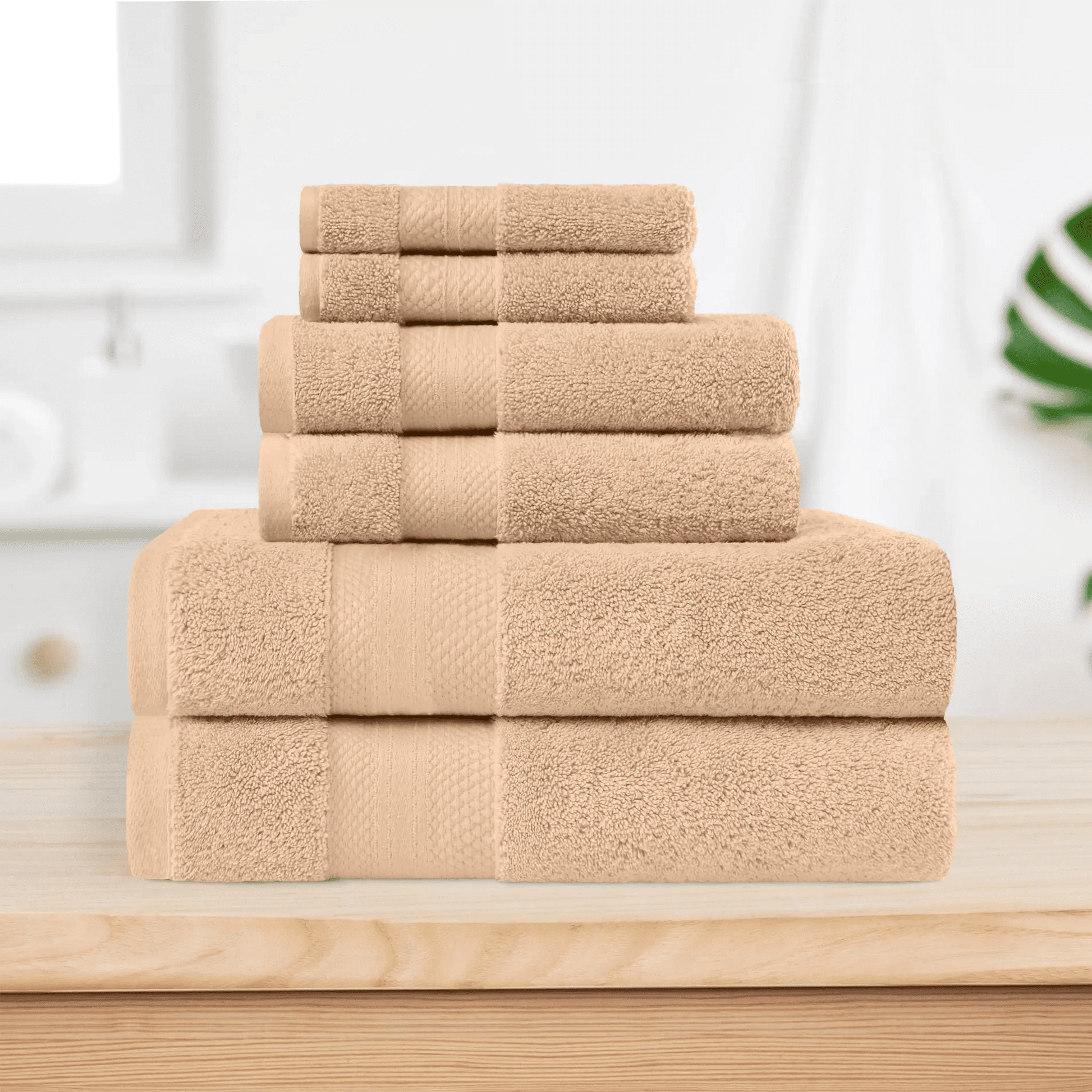 Superior Aria Turkish Cotton 6-Piece Towel Set, Ultra Soft Heavyweight Towels, Hazelnut