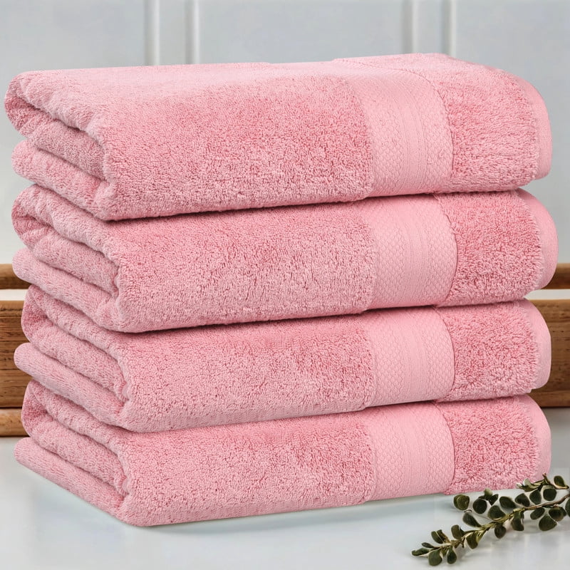 Superior Aria Turkish Cotton 4-Piece Bath Towel Set, Ultra Soft Heavyweight Towels, Coral pink