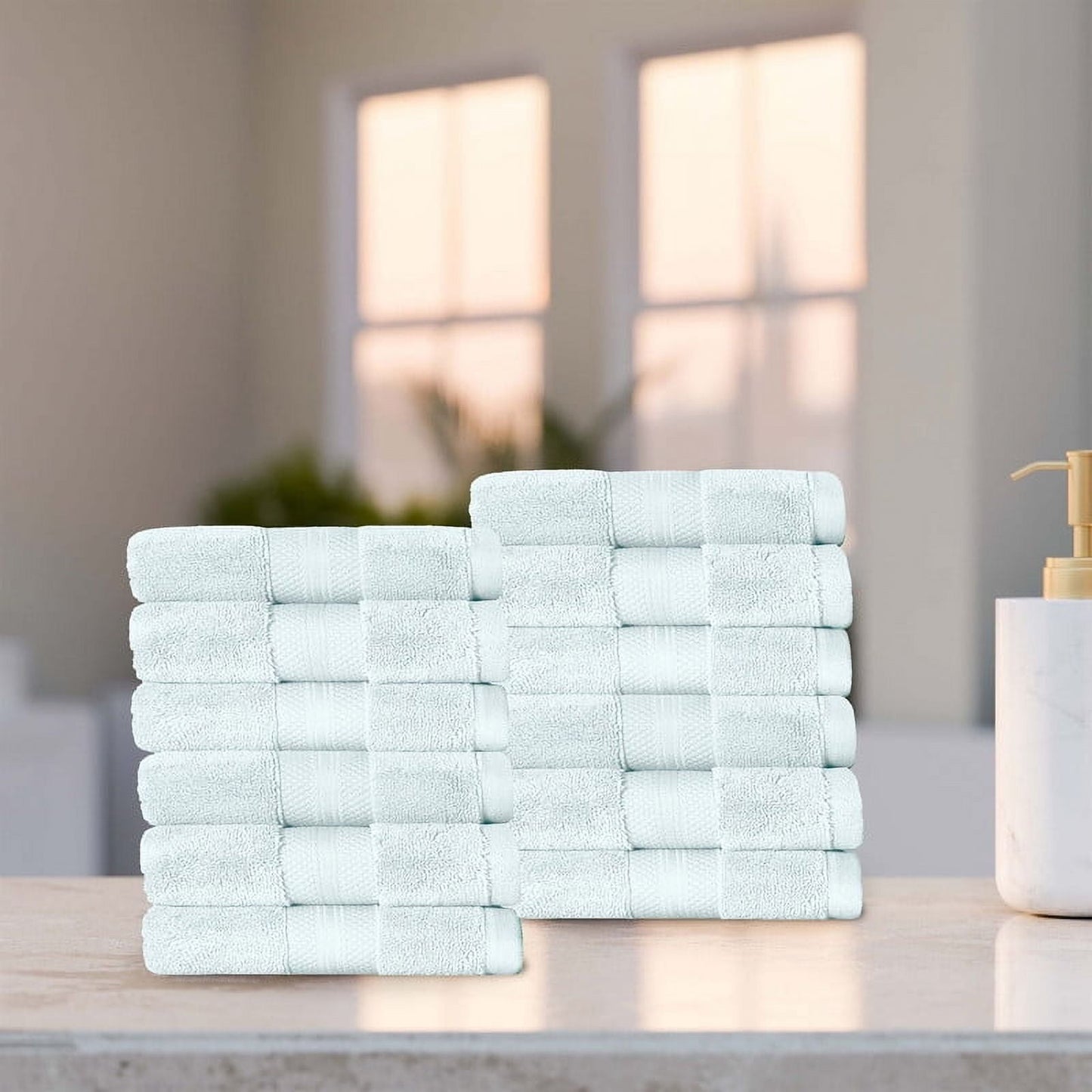 Superior Aria Turkish Cotton 12-Piece Face Towel Set, Ultra Soft Heavyweight Towels, Dusty Aqua