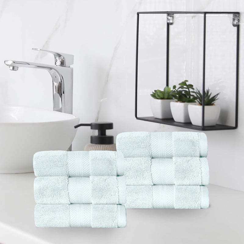 Superior Aria Turkish Cotton 6-Piece Hand Towel Set, Ultra Soft Heavyweight Towels, Dusty Aqua