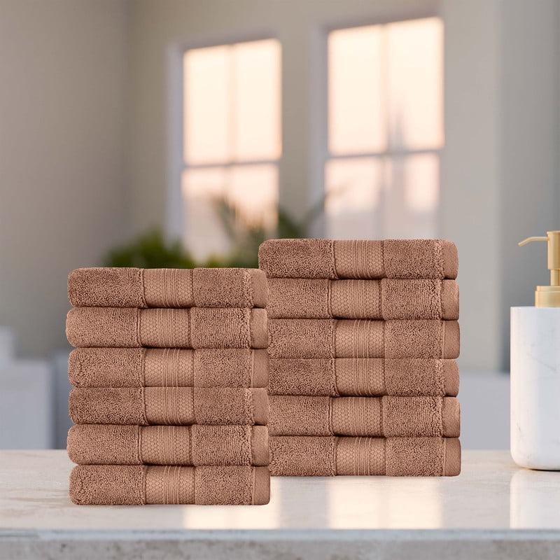 Superior Aria Turkish Cotton 12-Piece Face Towel Set, Ultra Soft Heavyweight Towels, Taupe
