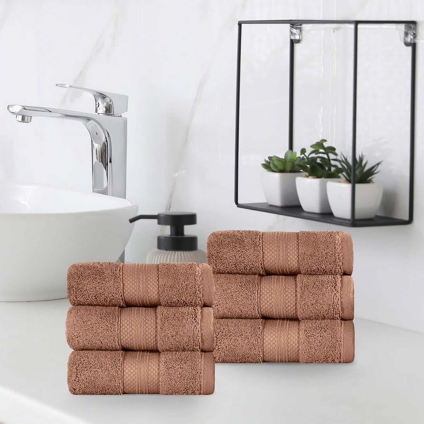 Superior Aria Turkish Cotton 6-Piece Hand Towel Set, Ultra Soft Heavyweight Towels, Taupe