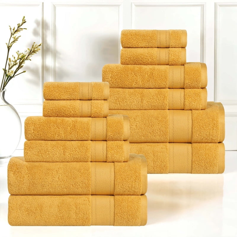 Superior Belmont 12 Piece Zero Twist Towel Set, Ultra Soft Cotton Towels, Gold