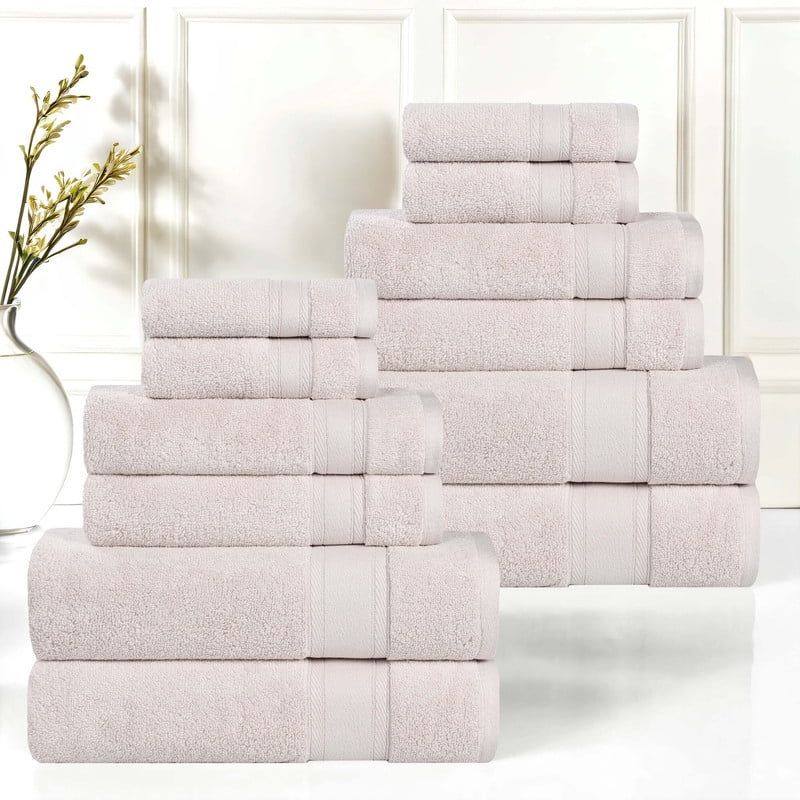 Superior Belmont 12 Piece Zero Twist Towel Set, Ultra Soft Cotton Towels, Silver