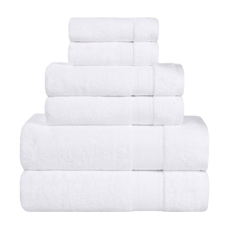 Superior Belmont 6 Piece Zero Twist Towel Set, Ultra Soft Cotton Towels, White