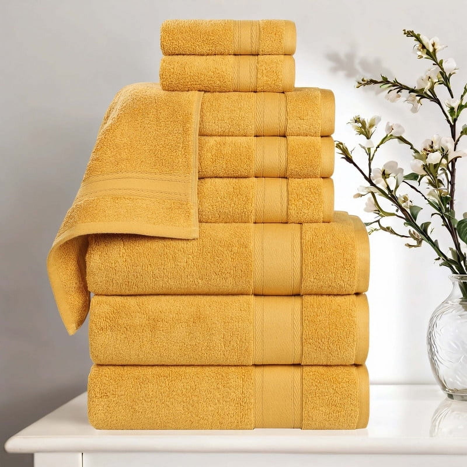 Superior Belmont 9 Piece Zero Twist Towel Set, Ultra Soft Cotton Towels, Gold