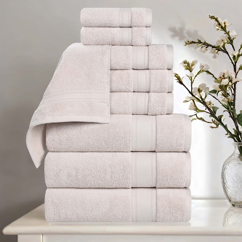 Superior Belmont 9 Piece Zero Twist Towel Set, Ultra Soft Cotton Towels, Silver