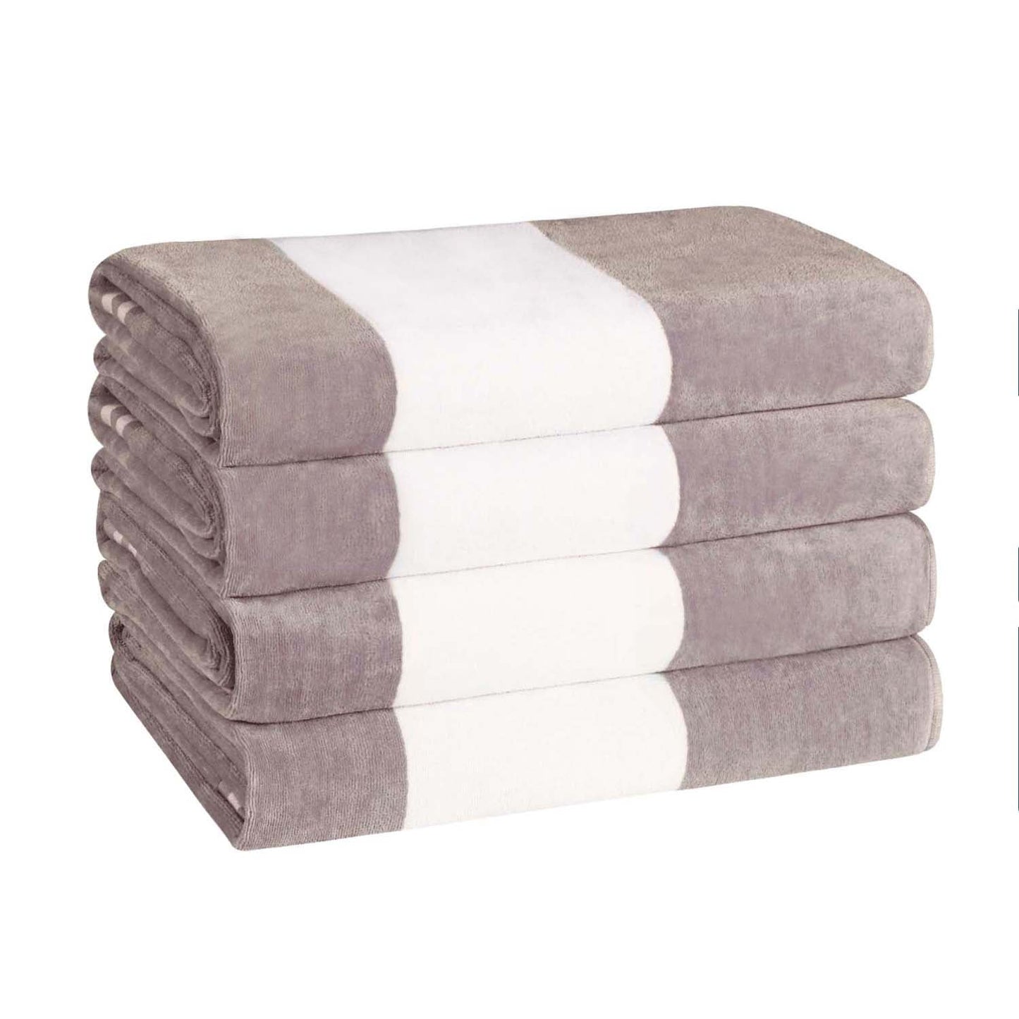 Superior Cabana Striped 4-Piece Oversized Cotton Beach Towel Set, Light Grey