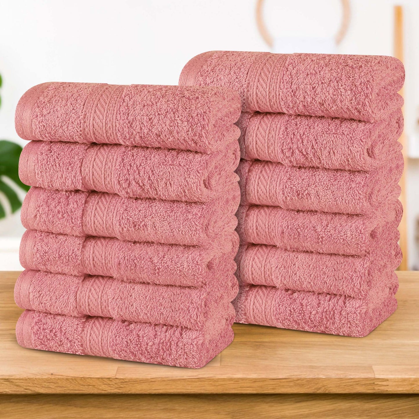 Superior Atlas Cotton Luxury Face Towel Washcloth, Set of 12, Blush