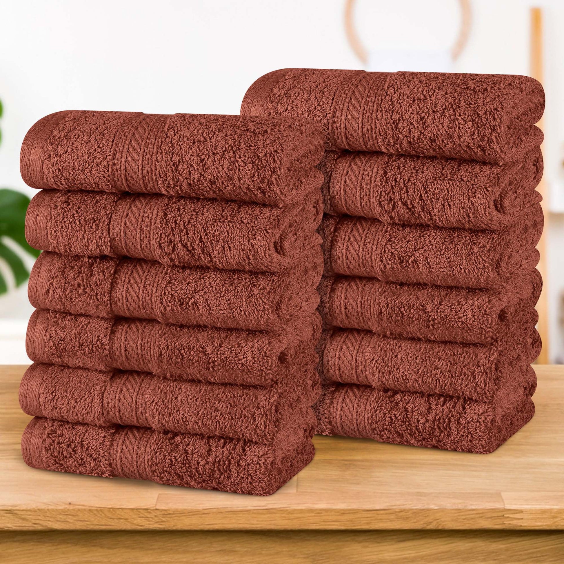 Superior Atlas Cotton Luxury Face Towel Washcloth, Set of 12, Chocolate