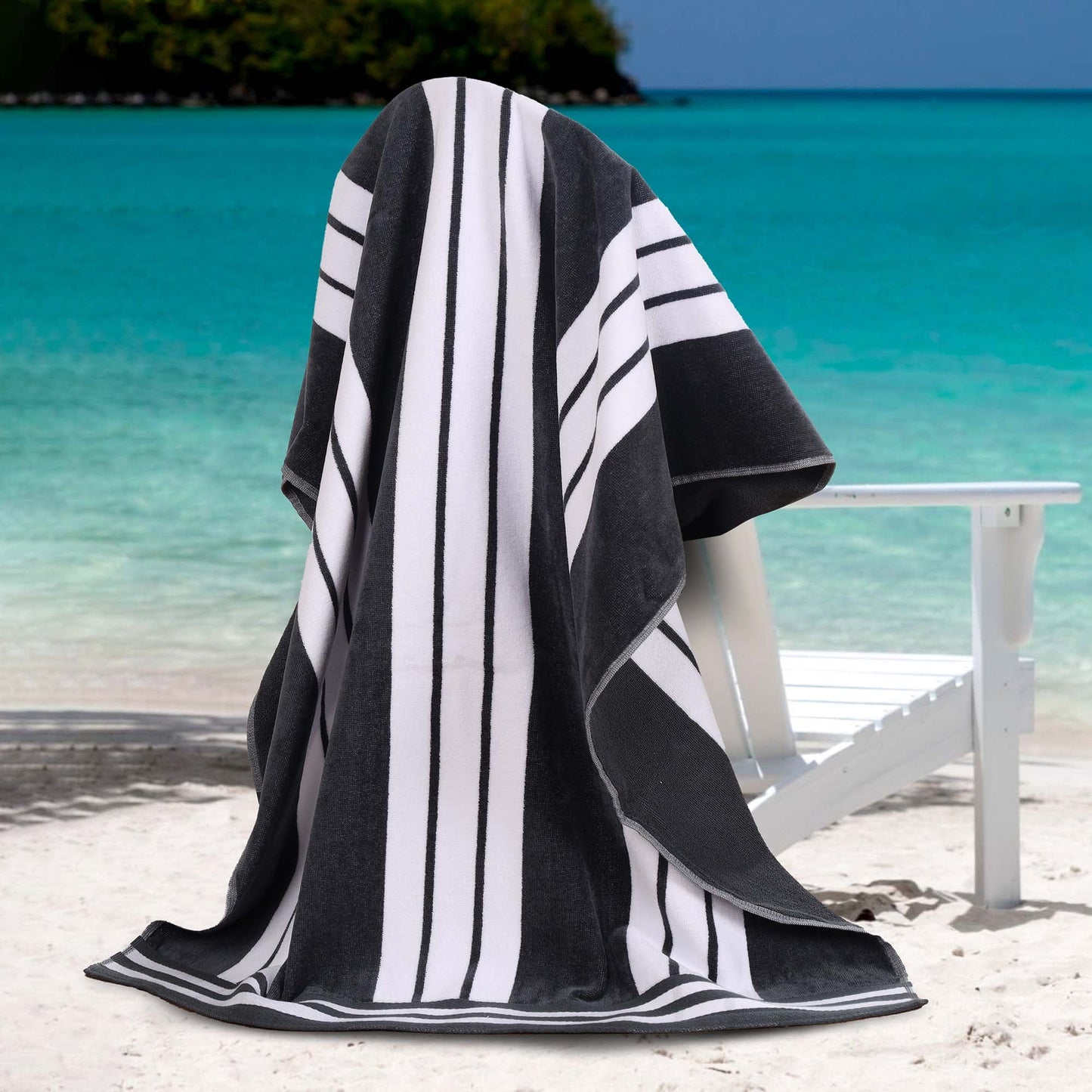 Superior Cotton Striped Oversized Beach Towel, 34" x 64", Charcoal