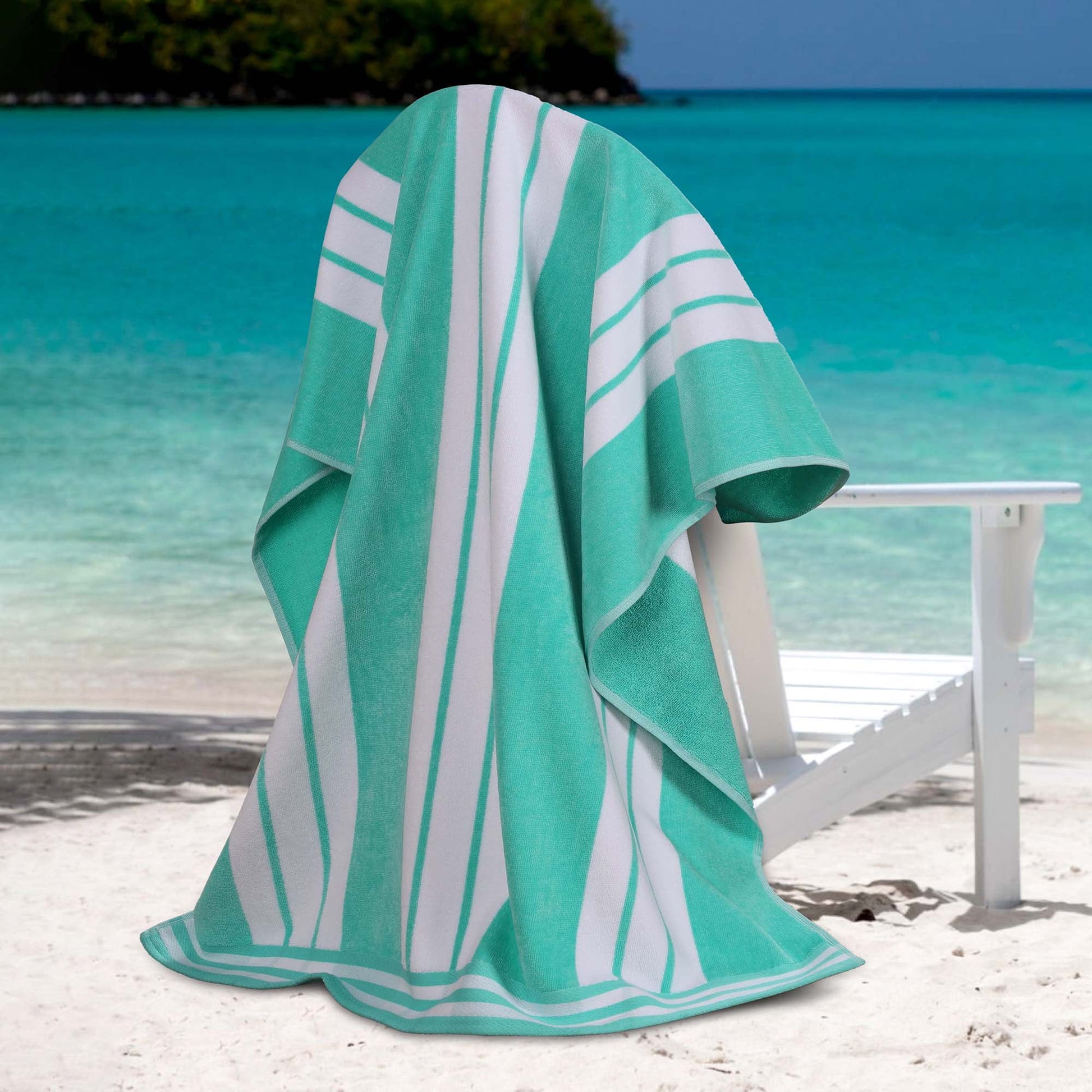Superior Cotton Striped Oversized Beach Towel Set of 6, 34" x 64", Mint
