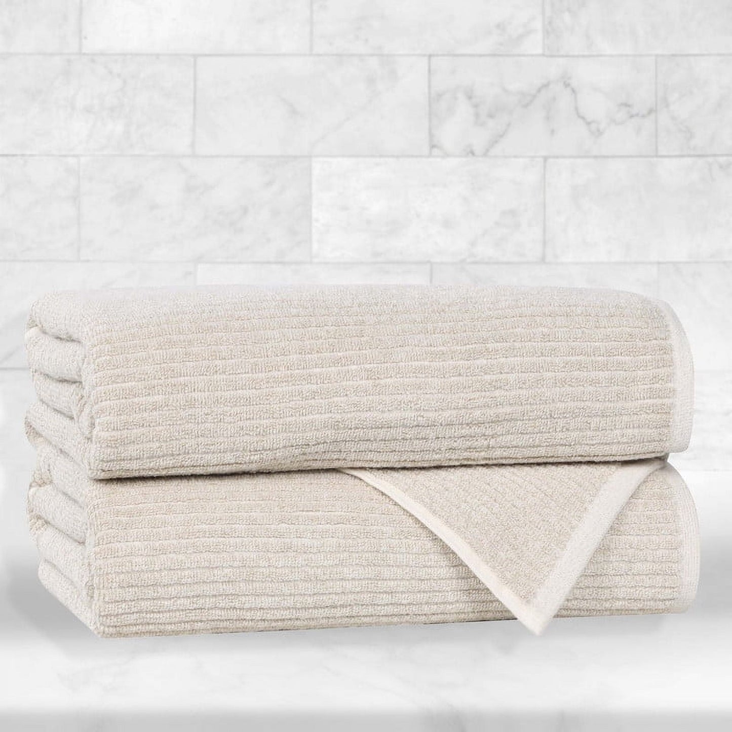 Superior Destin Viscose 2 Piece Cotton Blend Bath Towel Set, Medium Weight Soft Towels, Beige
