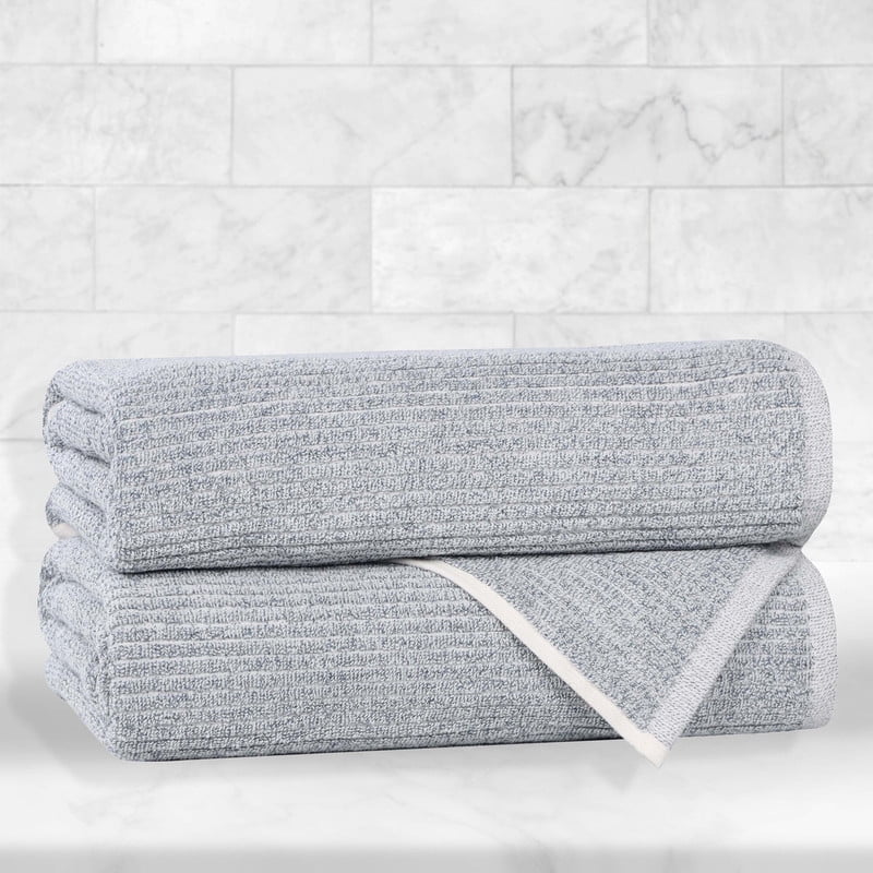 Superior Destin Viscose 2 Piece Cotton Blend Bath Towel Set, Medium Weight Soft Towels, Denim Blue
