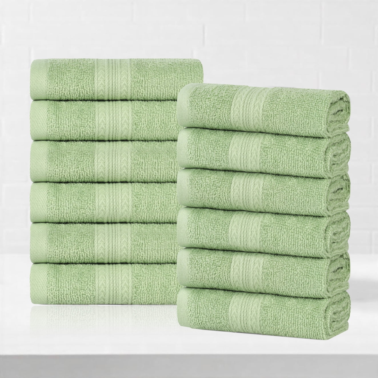 Superior Eco-Friendly Cotton 12-Piece, Terrace Green, Washcloth Set