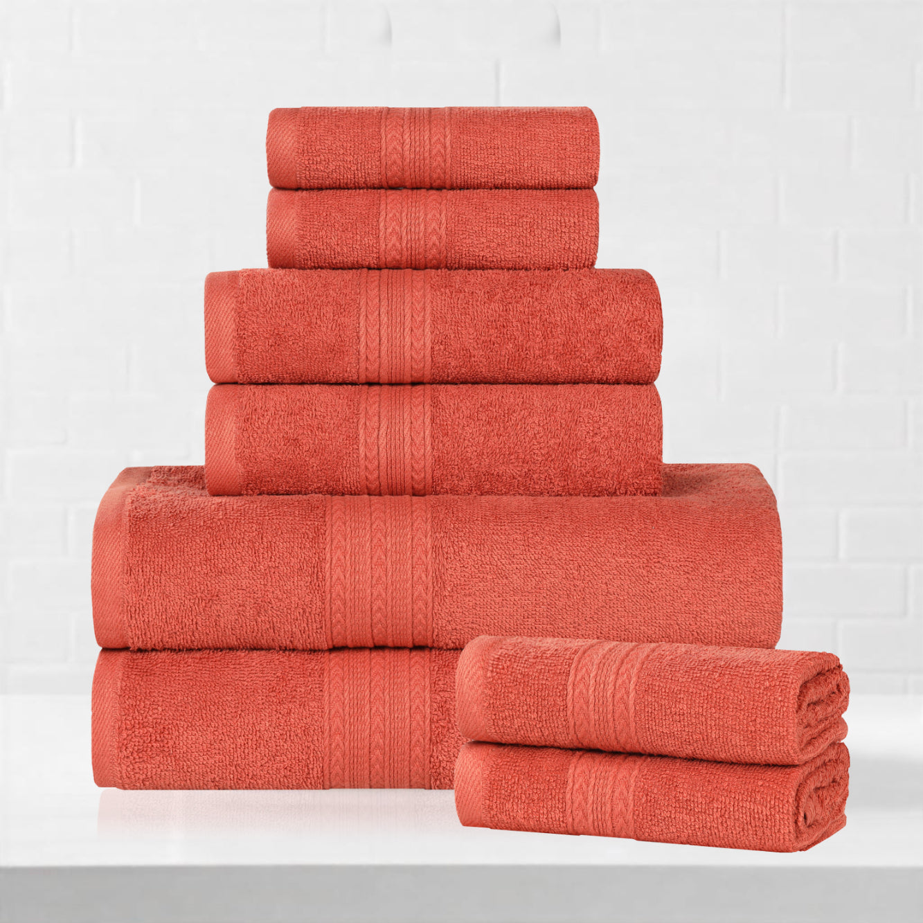 Superior Eco-Friendly Cotton 8-Piece Assorted Towel Set, Coral