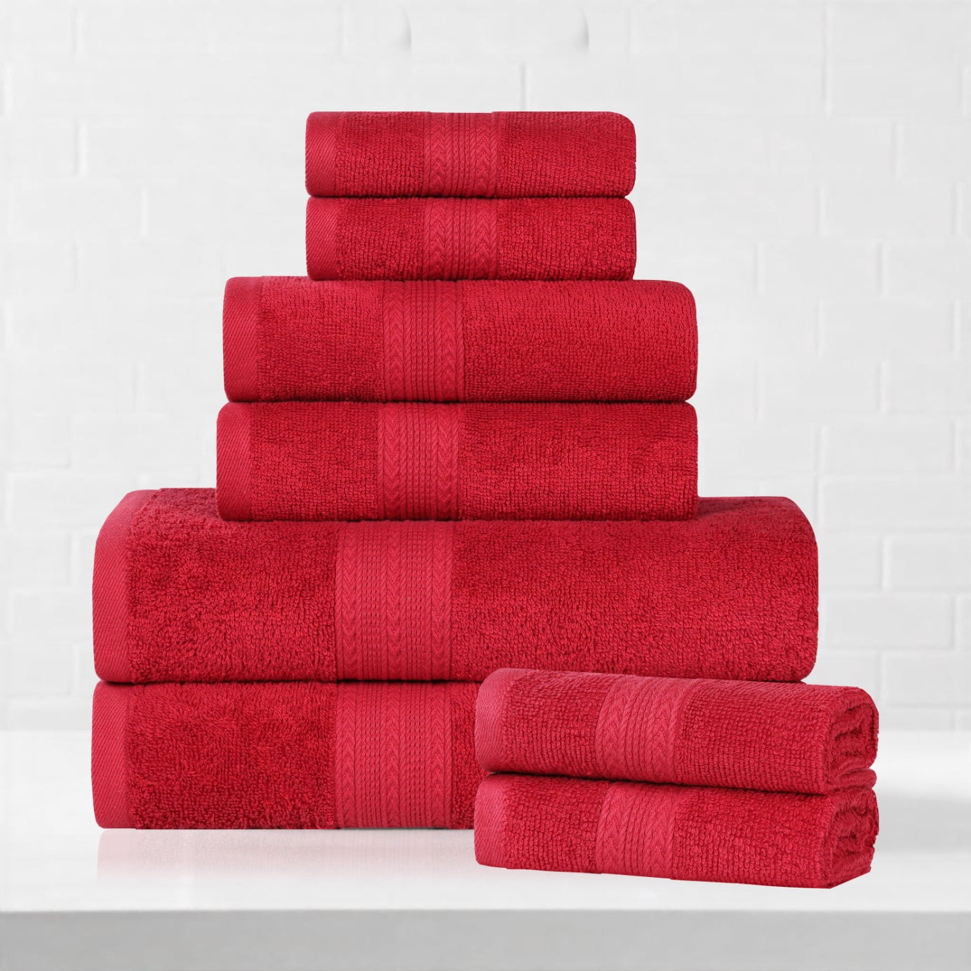 Superior Eco-Friendly Cotton 8-Piece Assorted Towel Set, Cranberry