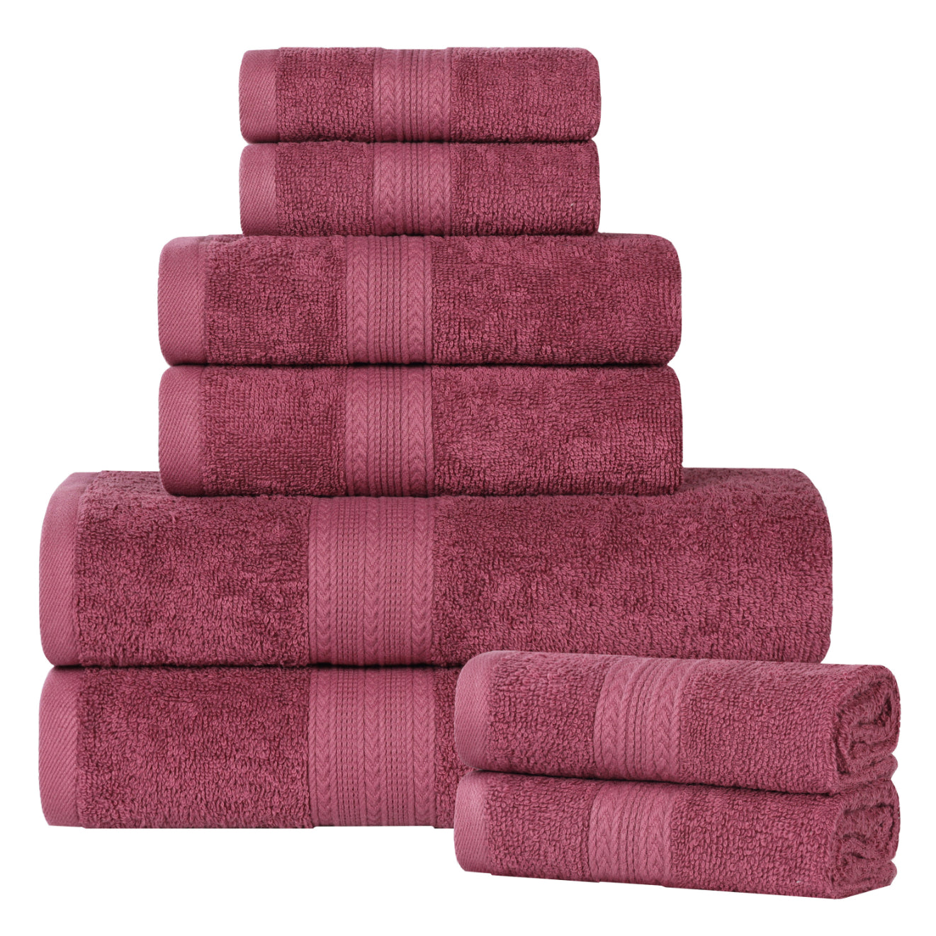 Superior Eco-Friendly Cotton 8-Piece Assorted Towel Set, Rosewood