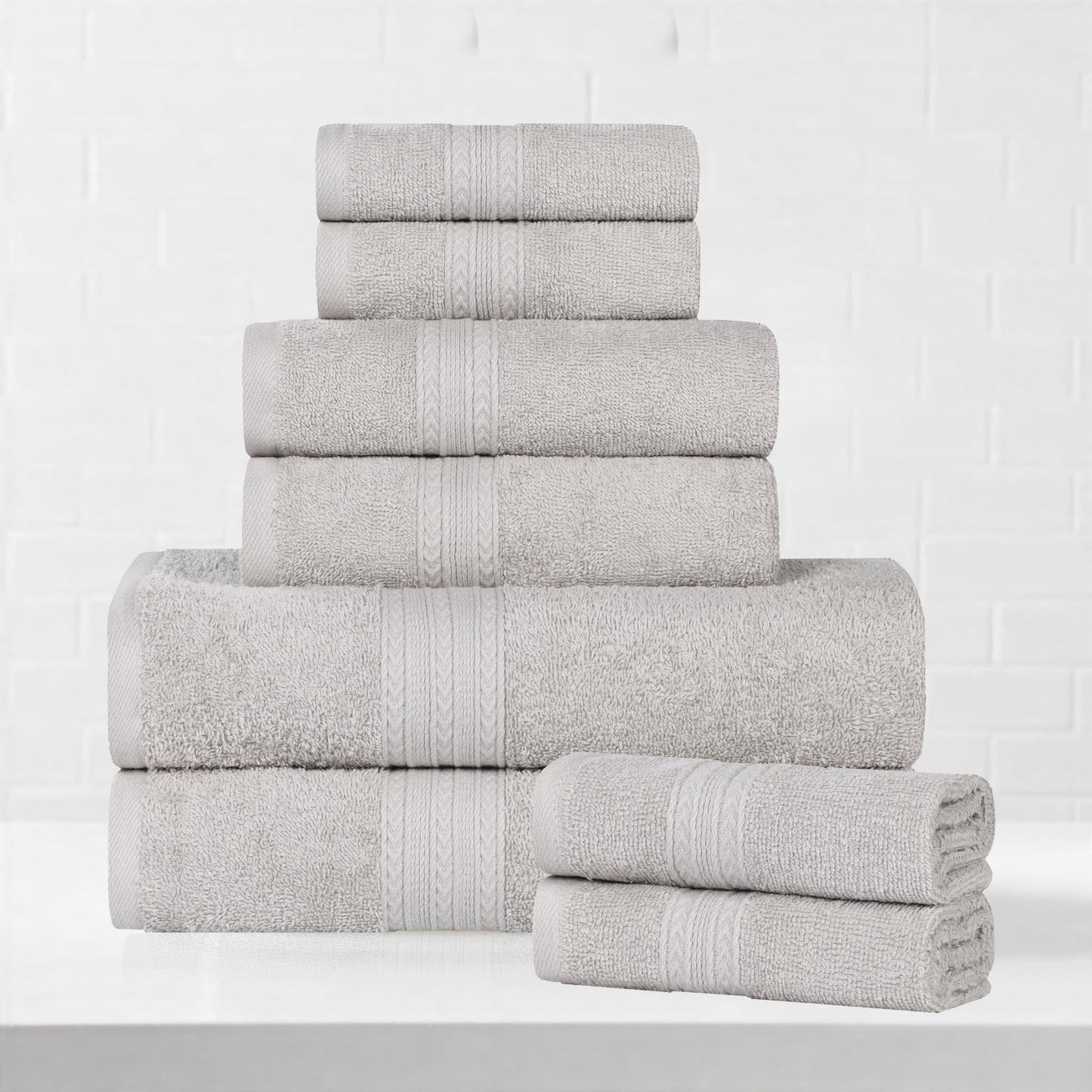 Superior Eco-Friendly Cotton 8-Piece Assorted Towel Set, Silver