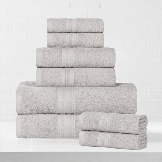 Superior Eco-Friendly Cotton 8-Piece Assorted Towel Set, Silver