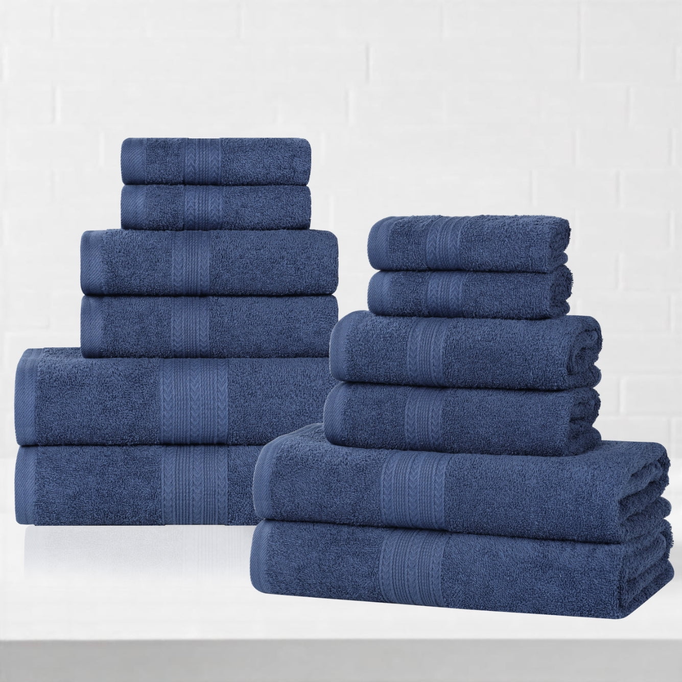 Superior Eco-Friendly Cotton Solid 12-Piece Navy Blue Towel Set
