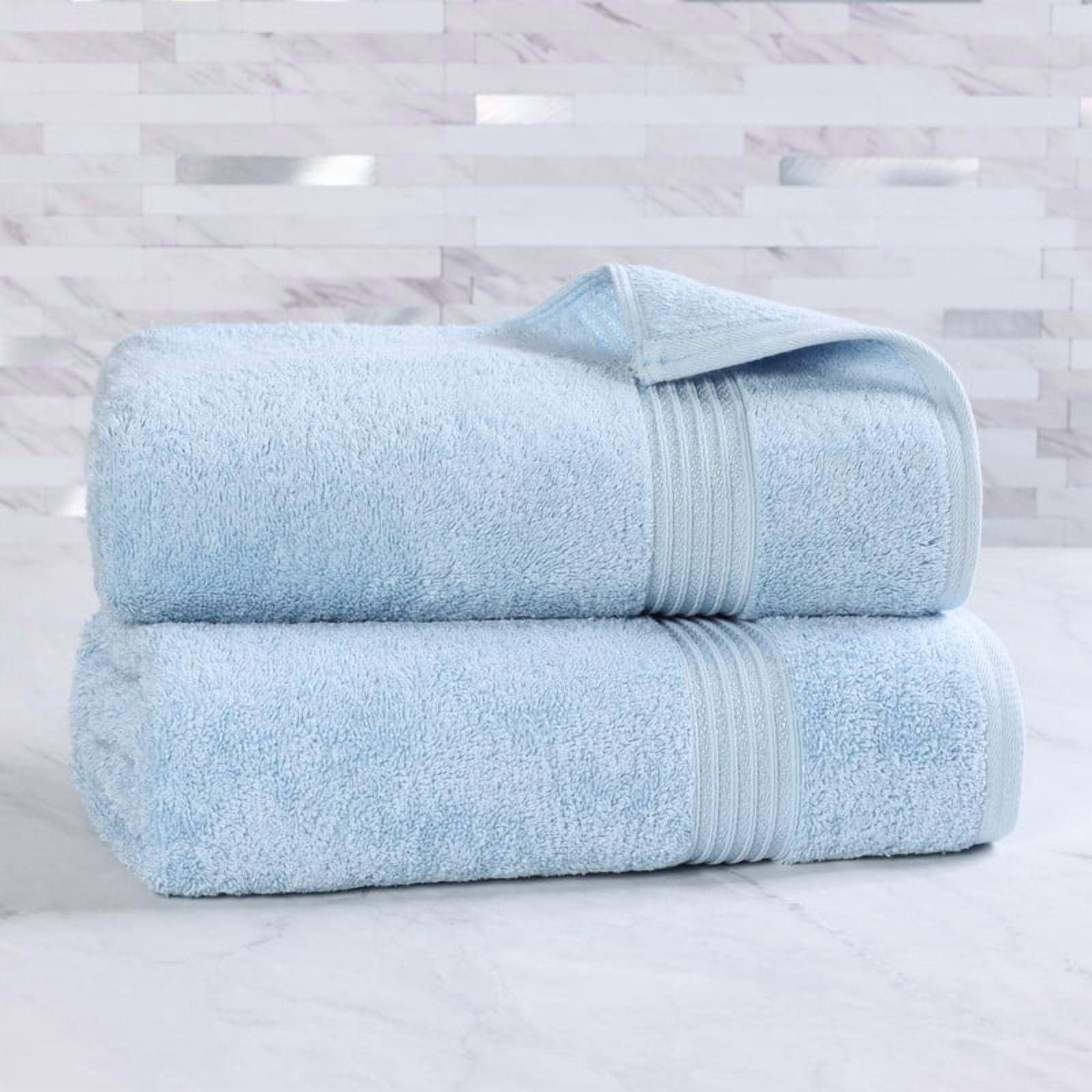 Superior Juego de 2 Toallas de BaÃ±o Absorbentes de AlgodÃ³n Egipcio Azul Claro