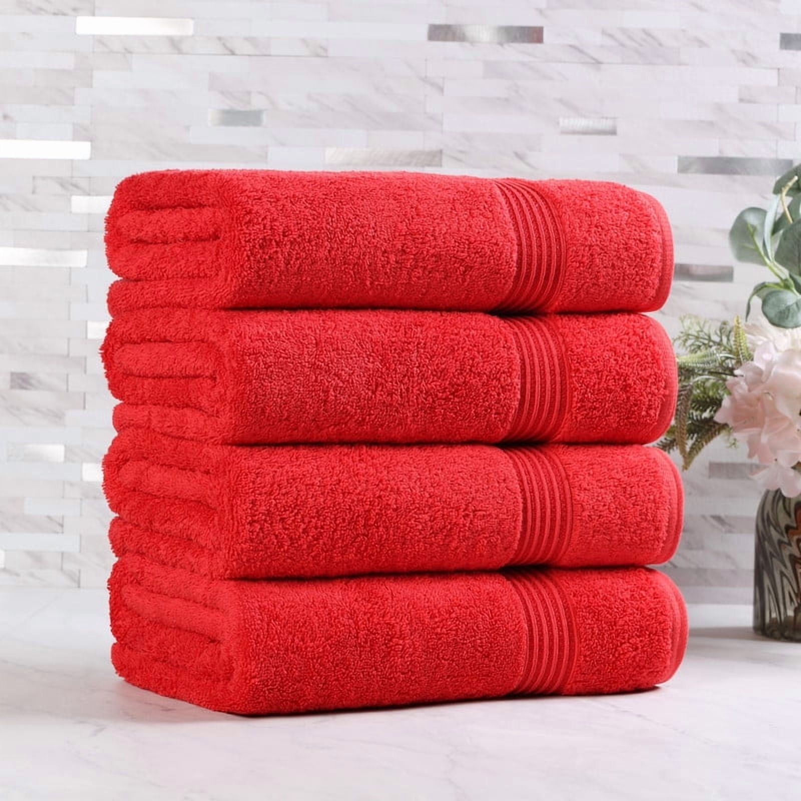 Superior Egyptian Cotton Absorbent Red Bath Towel Set of 4
