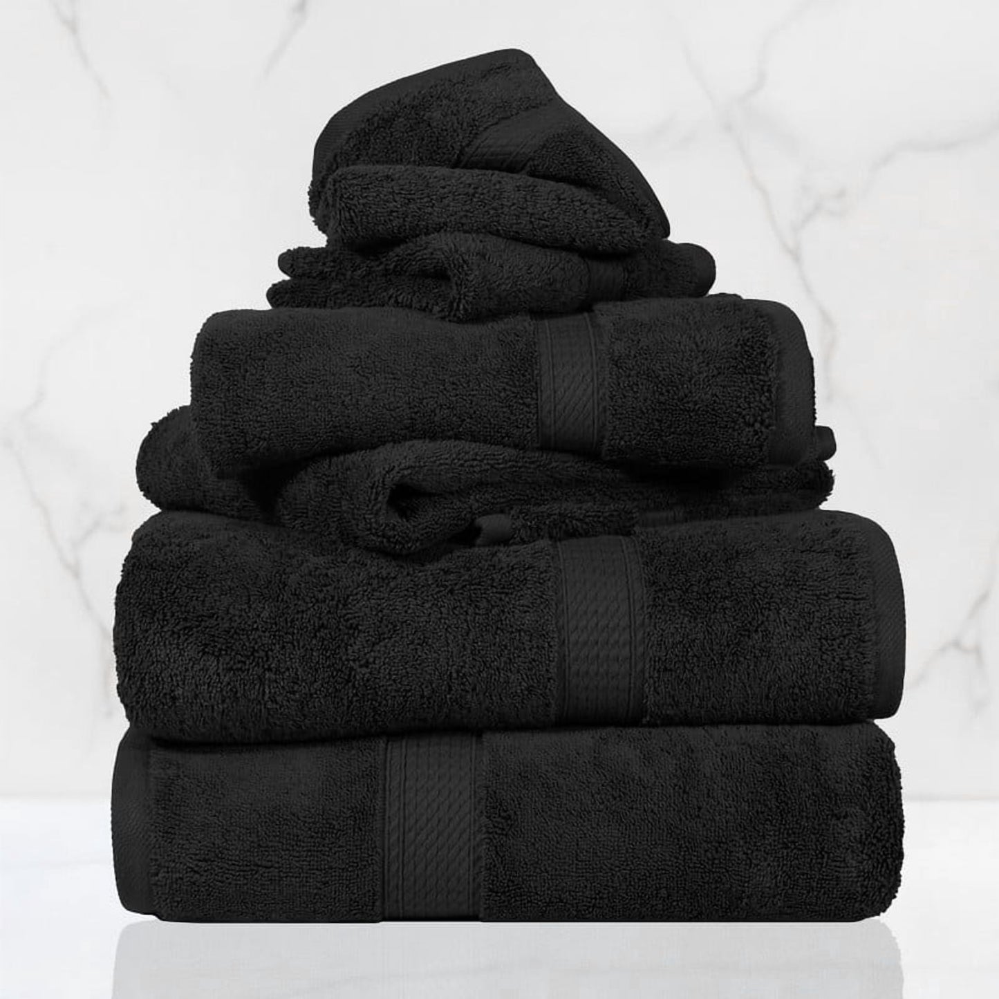 Superior 800 GSM Egyptian Cotton 6-Piece Face Towel Set, Soft Ultra Absorbent Towels, Navy Blue